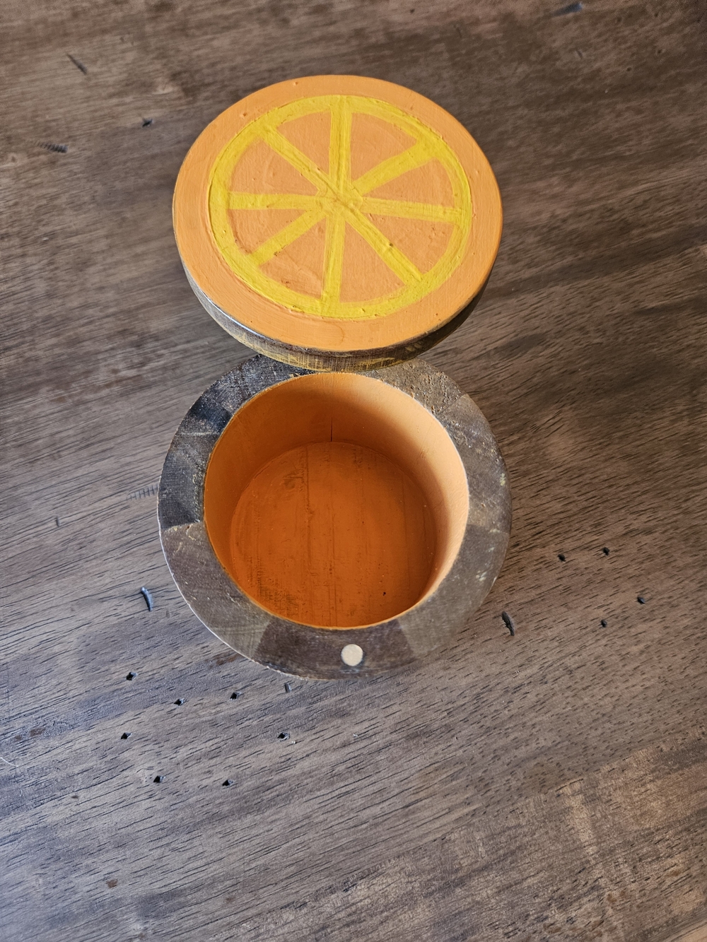 Hand-Painted Orange Slice Wooden Trinket  Salt Box